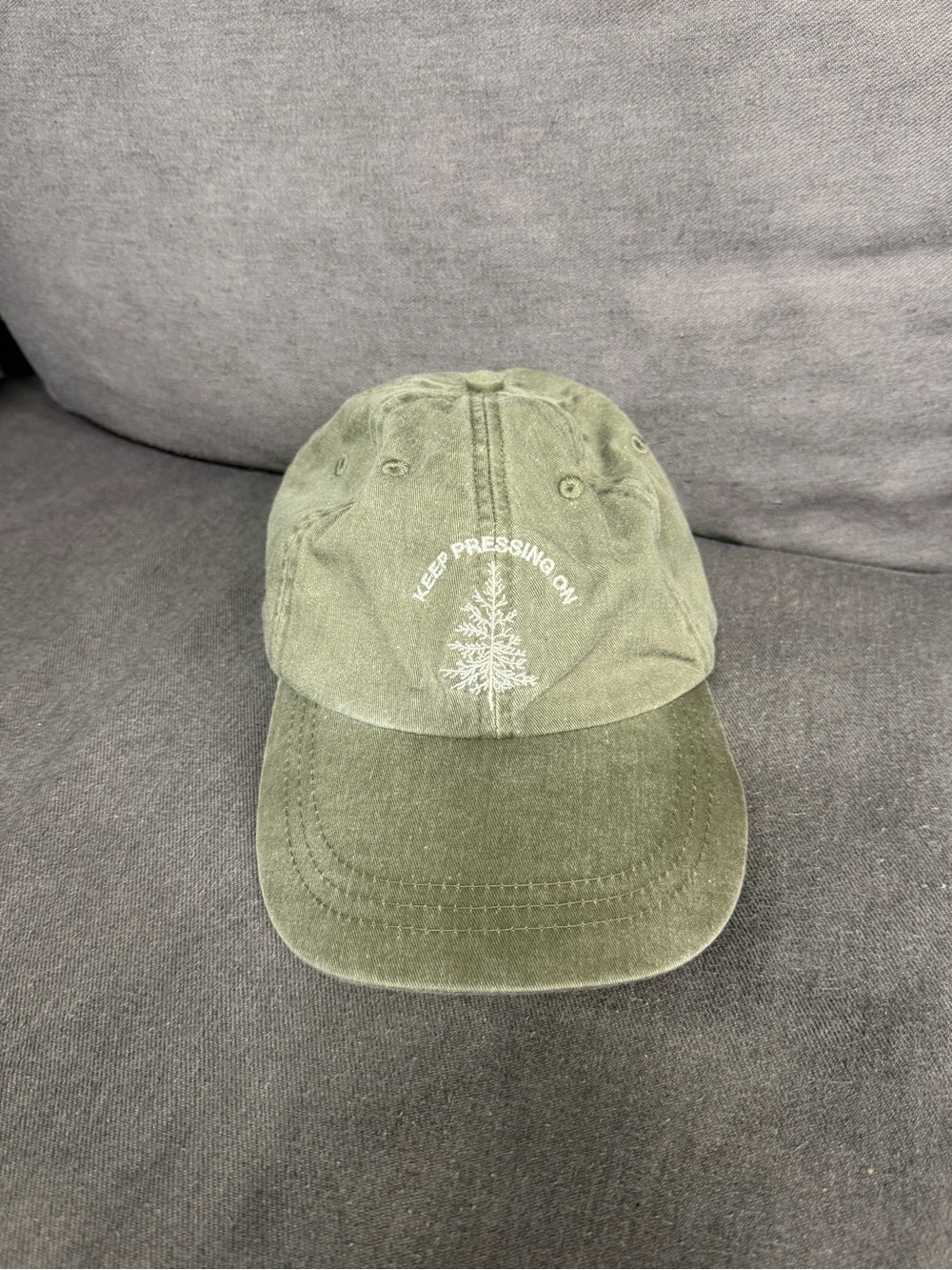 Olive Green 'Keep Pressing On' Tree Embroidered Baseball Cap